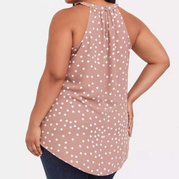 Torrid Womens Georgette Taupe White Polka Dot High Neck Career Tank Top 2X 18/20 - Picture 9 of 9